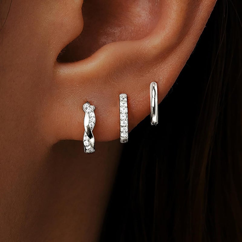 Inerney 14K Gold Plated Huggie Hoop Earrings for Women, Small Sterling Silver Earring Set Hypoallergenic Cartilage Helix Stacks, Mini Dainty Cute Trendy Birthstone Jewelry Gift for Multiple Piercings - Image 2